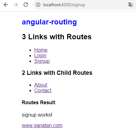 Angular et routing résultat  en image